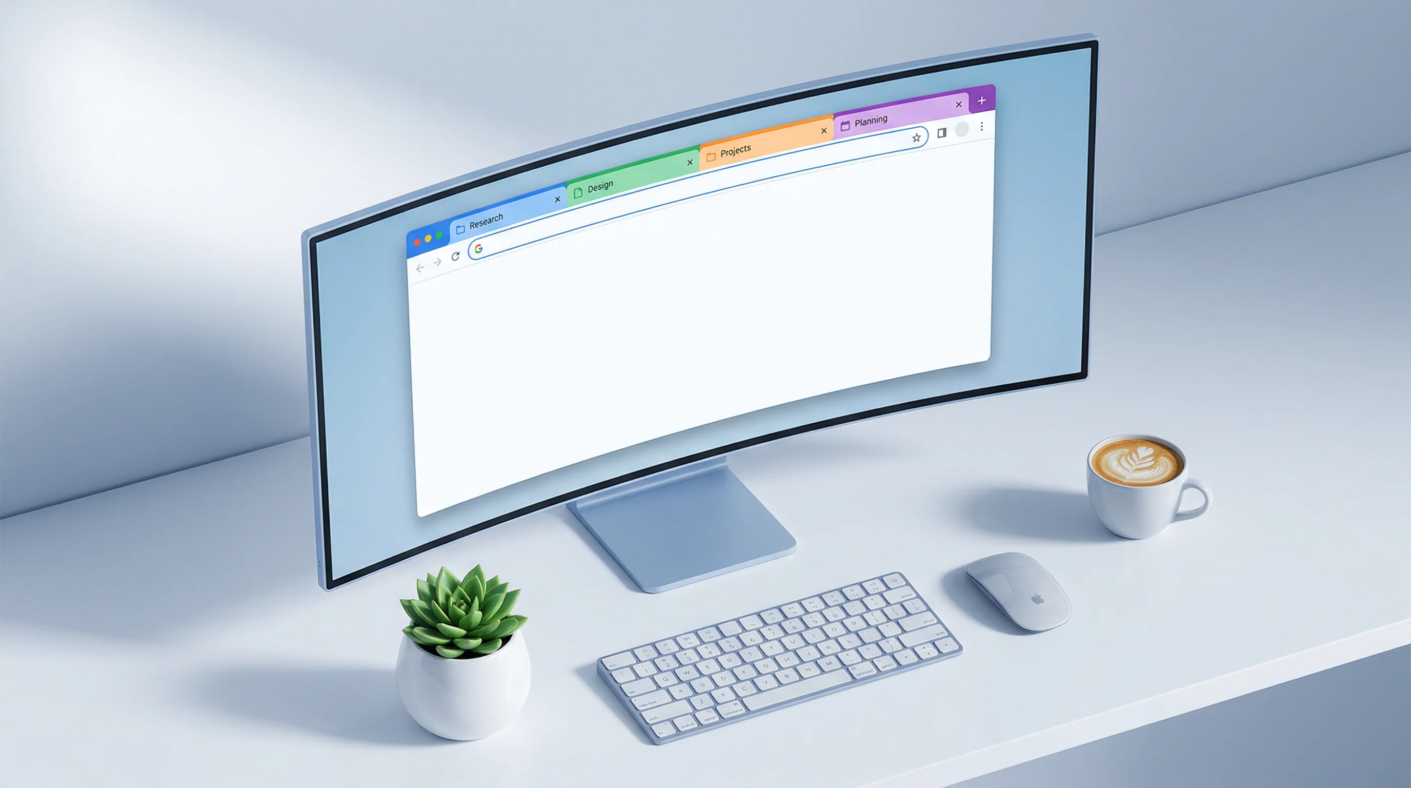 Organized Chrome workspace with colorful tab groups