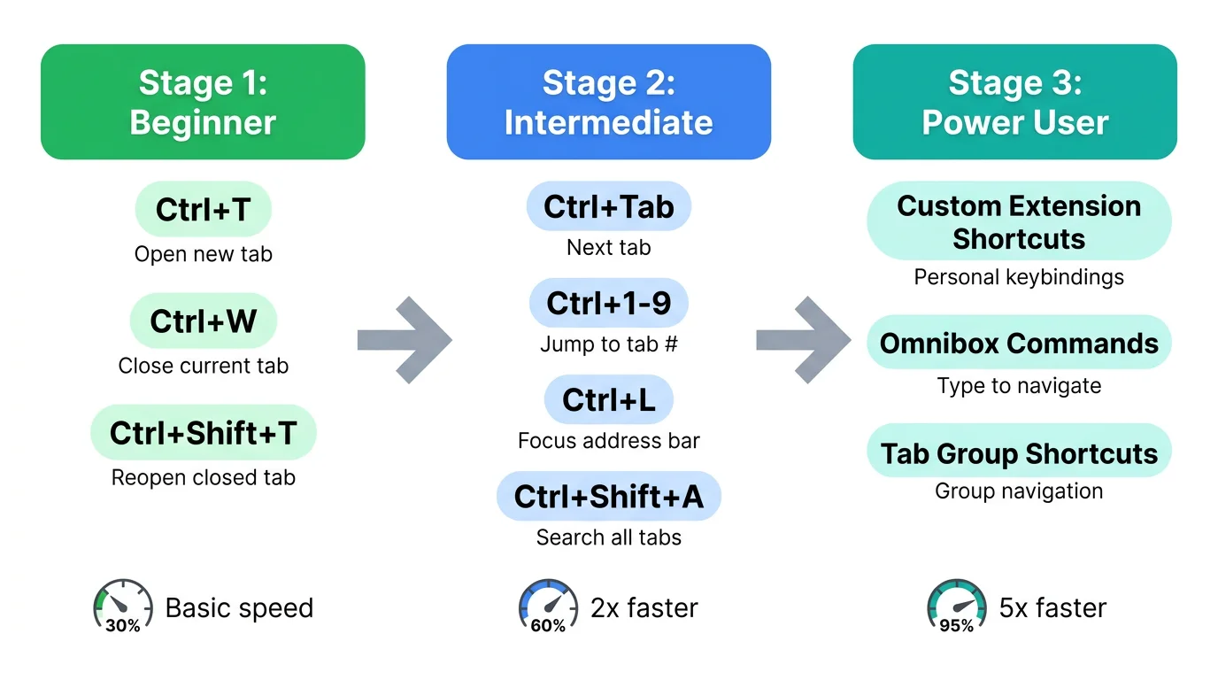 Keyboard-first tab workflow with group navigation workarounds