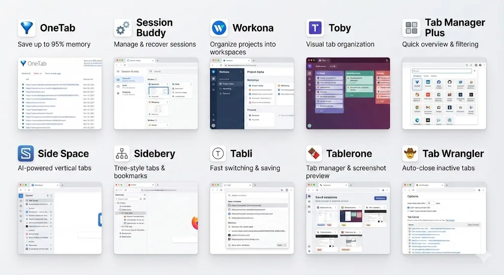 Overview of 7 tab organizer extensions