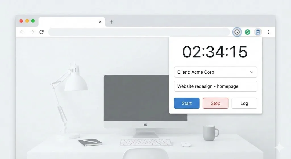 Time tracking and invoicing extensions visible