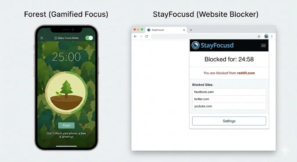 Chrome with productivity extensions: Todoist, Grammarly, LastPass