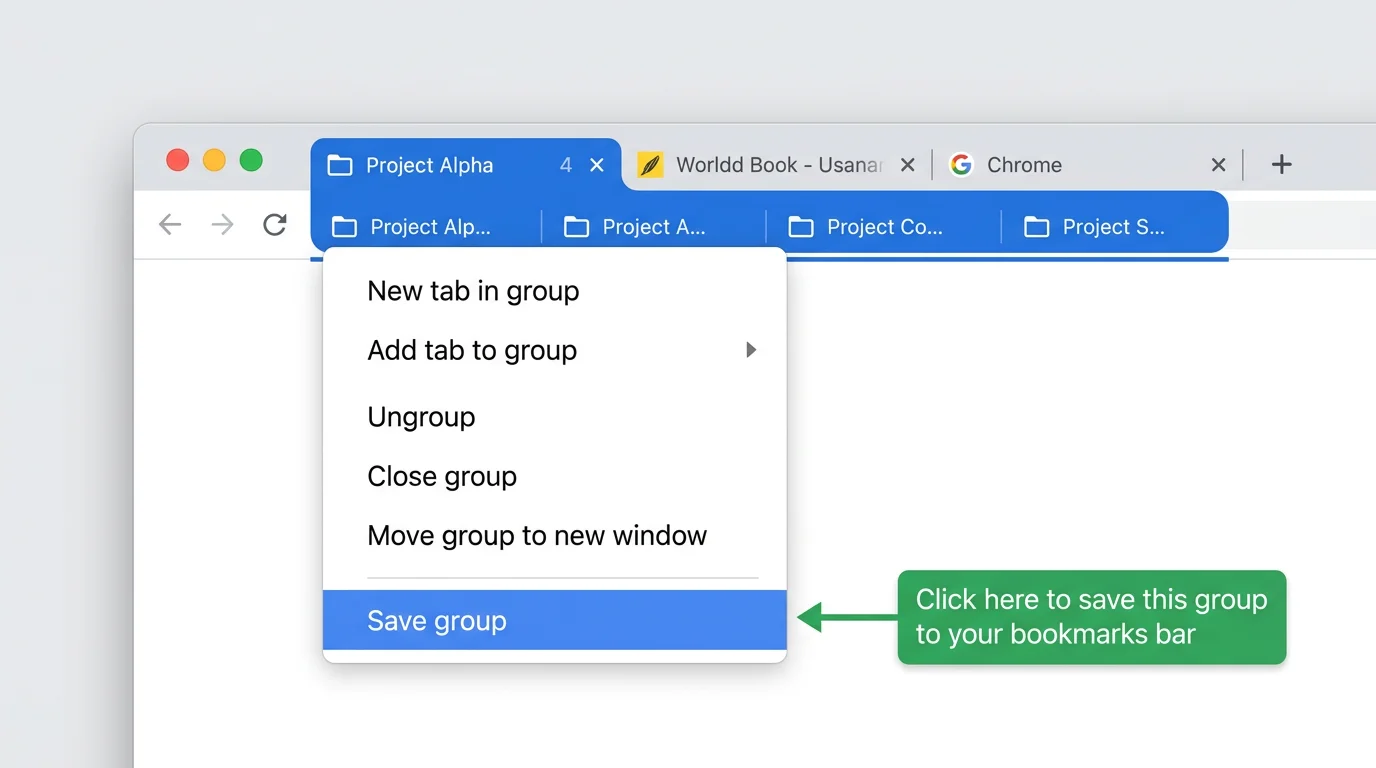 Screenshot of a right-click context menu on a tab group label, with 