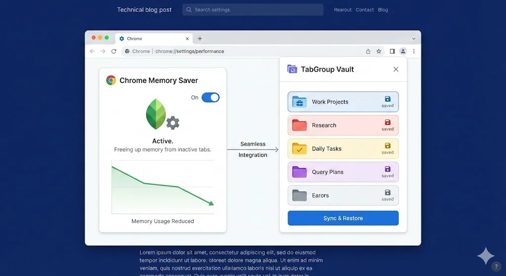 Chrome settings: Performance tab with Memory Saver
