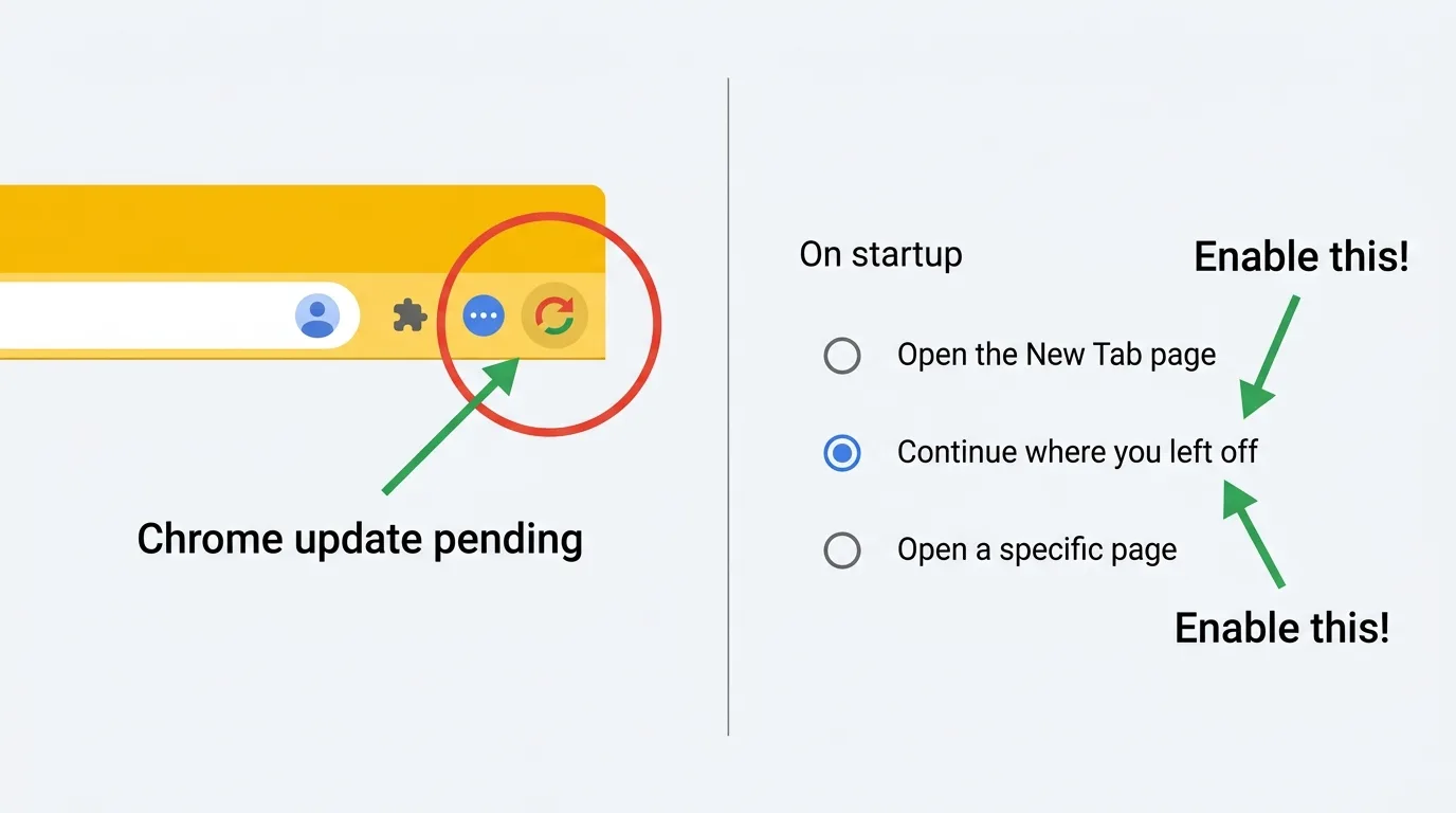 Chrome update indicator and startup settings