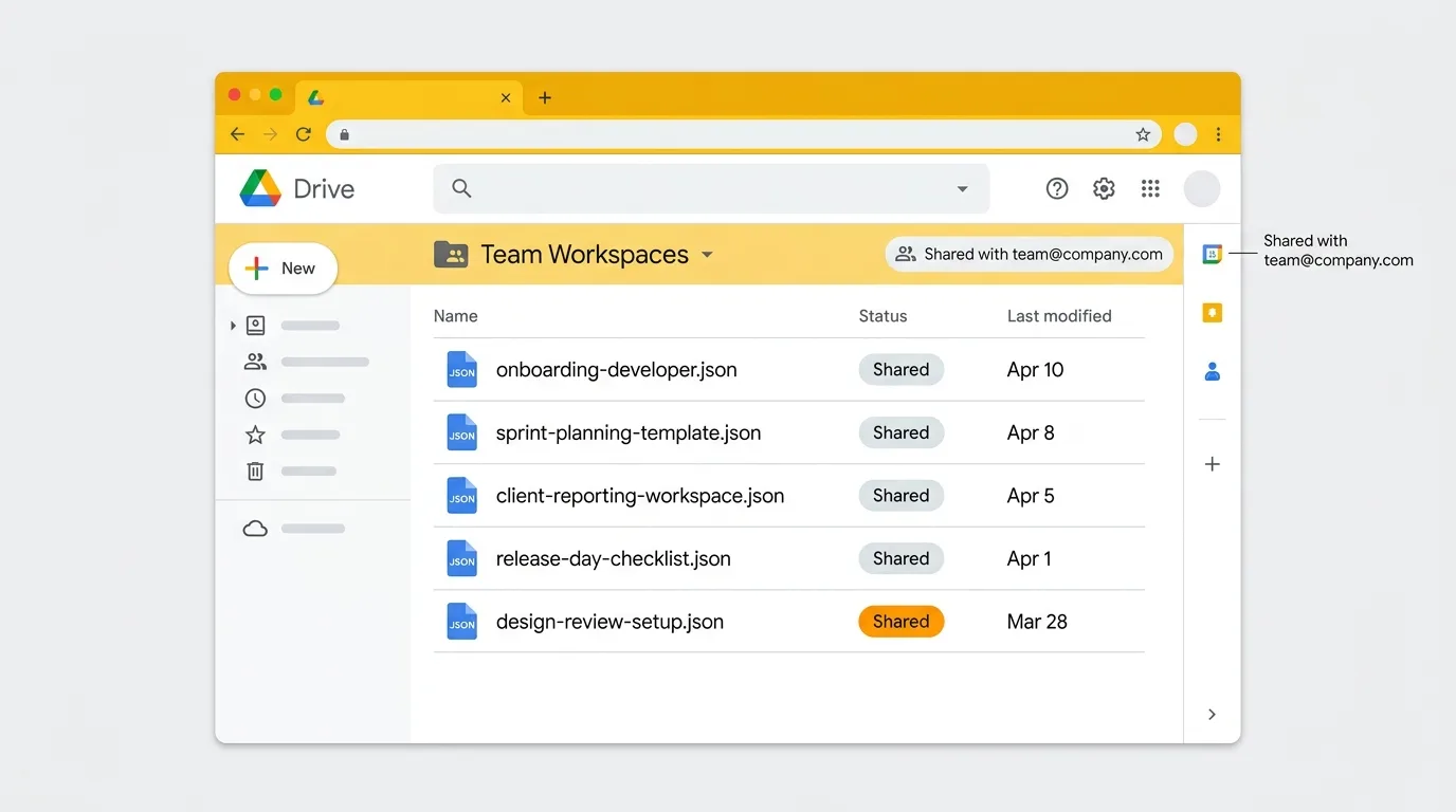 Google Drive folder with shared team snapshot templates